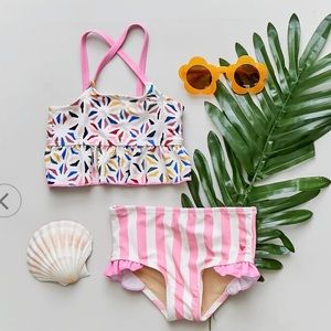 Pink Chicken Multicolor and Pink Striped Kids Swim Set